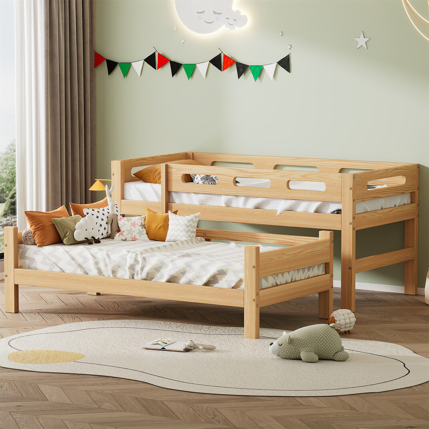 Kinderbett Etagenbett Massiv Hochbett Spielbett Doppelstockbett Bett 90x200 cm