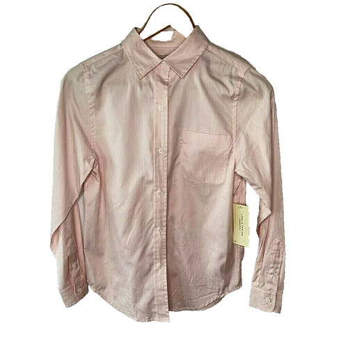 Camicia Lord & Taylor bottoni davanti rosa manica lunga tasca Petites donna 2P nuova - Foto 2 di 10