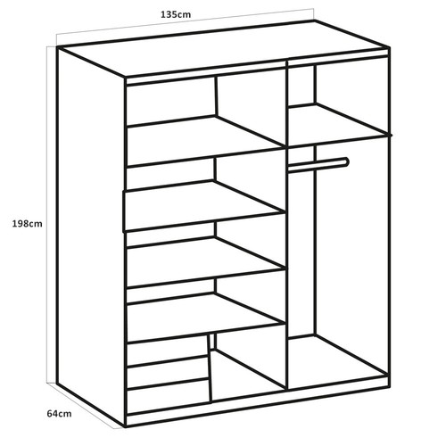 Schwebetürenschrank Emden Kleiderschrank 135x64x198cm weiß Spiegel (18731) - Bild 4 von 6
