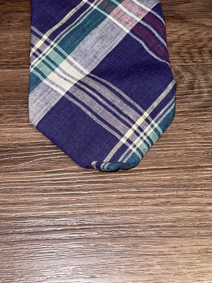 Corbata Lands' End para hombre talla única púrpura verde a cuadros 100 % algodón cosida a mano hecha en EE. UU. Foto 2 de 4