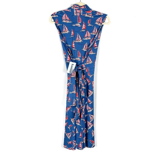Karina Easy Dress Ruby Sail Away Blue Boat Print Faux Wrap V-Neck Sz 2X - Picture 6 of 8