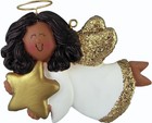 Angel with Star Female African-American Personalized Christmas Tree Ornament