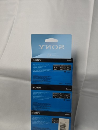 3 Pack Sony 8mm Video Cassette Tapes 120 Minute Video 8 MP Standard New Sealed - Picture 5 of 6