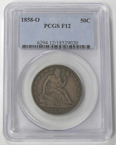 1858-O F-12 SEATED LIBERTY (50c) HALF DOLLAR - PCGS BETTER DATE - SEE PICTURES