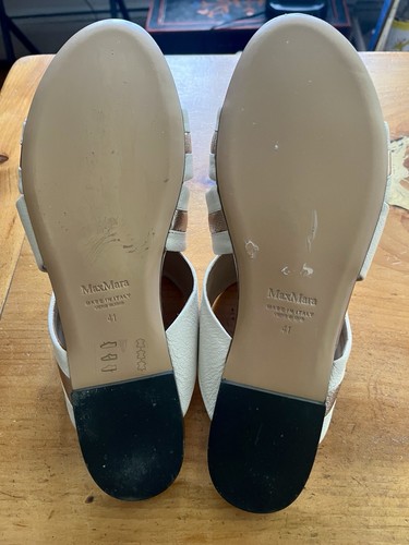 NWOB Max Mara Italy Strappy Sandals, Metallic Gold + White Leather, Size 41 EU - Picture 9 of 10