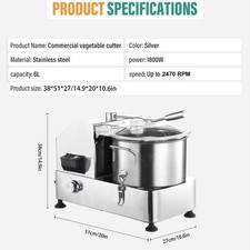 6L Commercial Food Processor Electric Vegetable Fruit Meat Cutter Food Chopper-