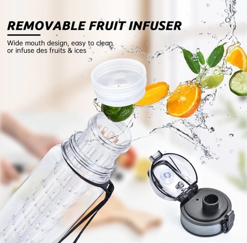 1000ml Infuser Water Bottle BPA Free Plastic Fruit Infused Water Sports Bottle - Picture 4 of 9