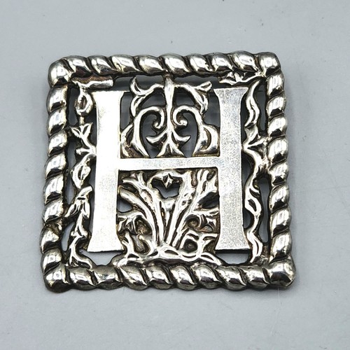 Broche Cuadrado Adornado H Monograma Plata Esterlina México Retro Sin Firmar 17.7g - Imagen 2 de 14