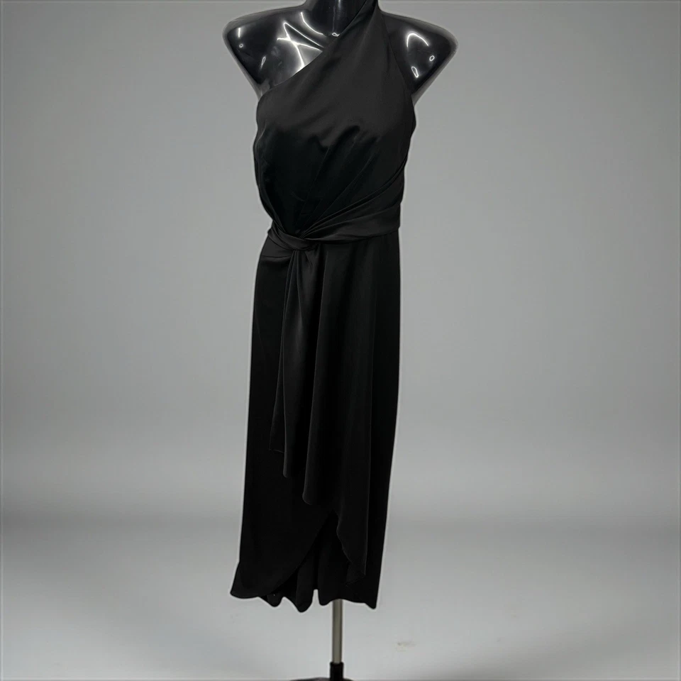 Forever New Black Satin Haidee One Shoulder Midi Dress Size 14 - image 2 of 4
