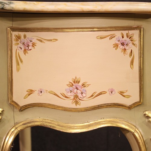 Antique style gold lacquered wood console furniture 20th century marble top - Picture 11 of 12