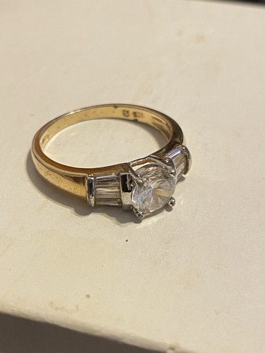 Vintage 925 Sterling Silver Gold Vermeil Round CZ & Baguette Band Ring Size 8.5 - Picture 3 of 12
