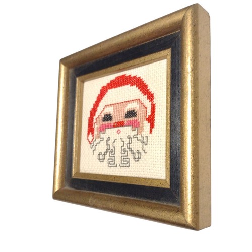 Vintage Miniatura Santa Punto de Cruz Oro Madera Enmarcado 5.5" Nórdico Escandinavo - Imagen 3 de 7