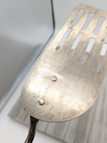 Vintage A&J Long Angled Spatula Slotted 12"  Red Wood Handle Chrome Plated - Picture 7 of 8