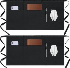 Server Apron 2 Pack Black Half Waist 3 Pockets Short