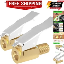 Air Chuck with Clip Adapter, Brass Locking Tire Inflator Nozzle Adapter Conne...