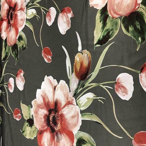 TROPICAL Floral Digital Print Satin Fabric - Cotton Hand - 58 Inch. in Width, | - Picture 5 of 28