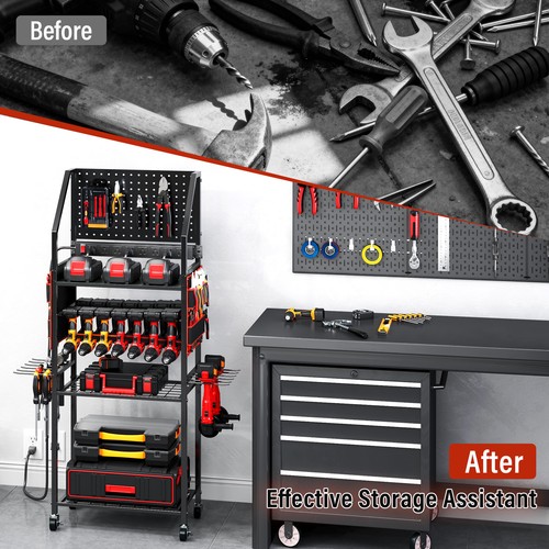 Garage Power Tools Organizer Cart With Charging Station Floor Rolling Tools Cart - Picture 7 of 11