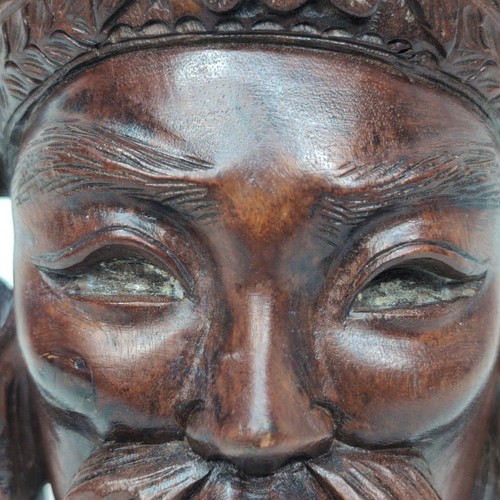 Vintage Asian Chinese Mongolian Wood Emperor Deity Face Décor – Rare Hand‑Carved - Bild 2 von 7