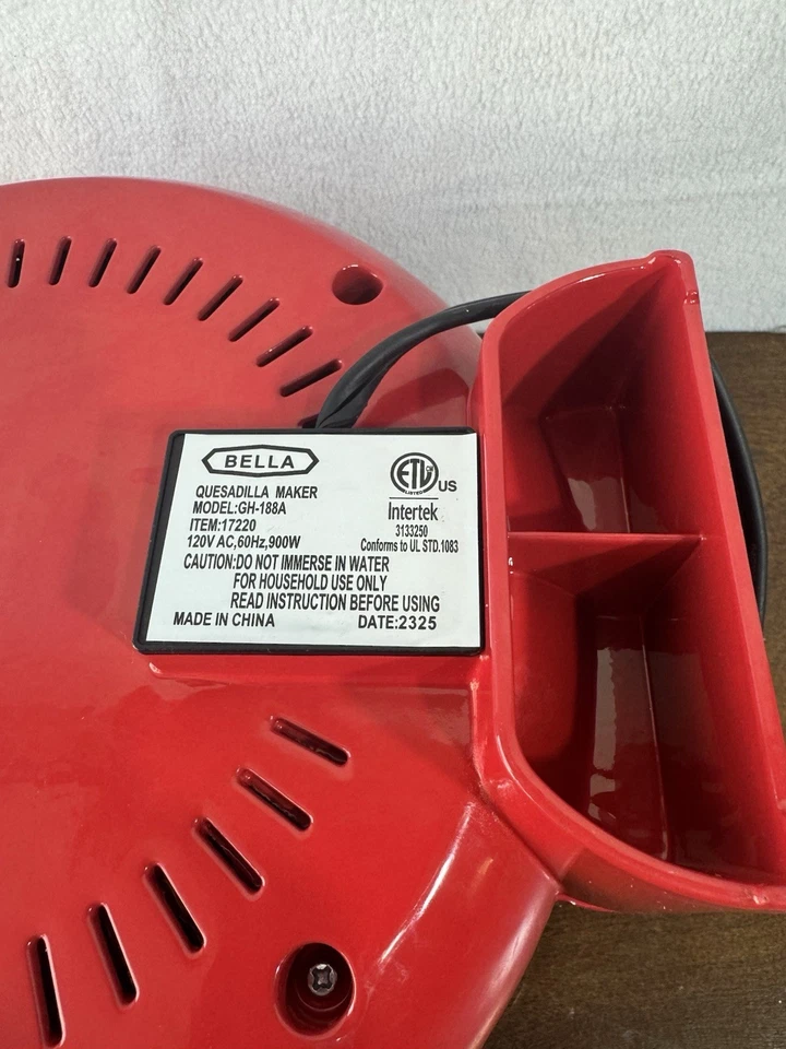 Bella Quesadilla Maker (модель GH-188A) - 900 Вт - красный - Изображение 3 из 3