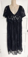 TwinSet Simona Barbieri Milano Lace Black Dress Empire Waist Midi  Sz M 6/8