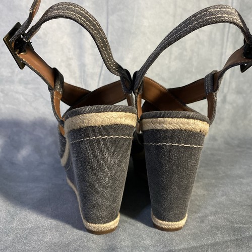 Hush Puppies Denim 4 Inch Wedges Sz 10 Women Strap Sandals/ Braided Detail - Picture 4 of 6