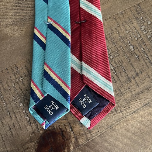 Lote de 2 Corbatas POLO Ralph Lauren Vintage Clásicas Regimiento Rayas Seda Hechas a Mano - Imagen 3 de 4