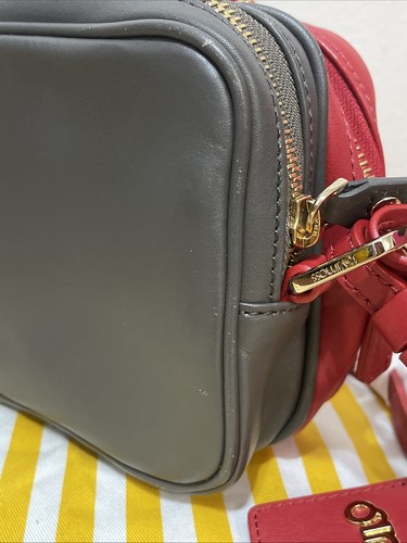 Rovimoss Red & Charcoal Leather Crossbody Mini Bag Adjustable strap Up To 26in - Picture 6 of 17