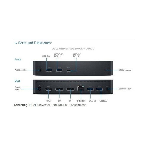 Dell USB-C Docking Station Dock USB-C DELL D6000 - M4TJG 130W + Alimentatore 130 - Foto 3 di 4