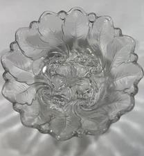 Indiana Glass Frosted  9" Footed SERVING BOWL Round Floral Leaf  Design