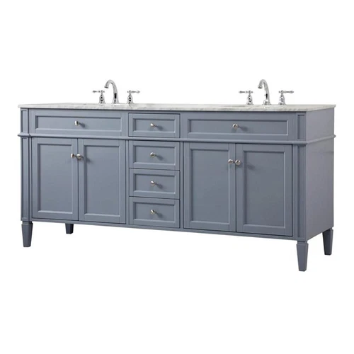 Elegant Decor Park Avenue 72" Metal MDF Marble Double Bathroom Vanity in Gray - Picture 1 of 8