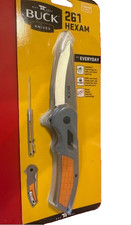 Buck Hexam Lock Folding Pocket Knife Drop Point Gray & Orange Handle 261