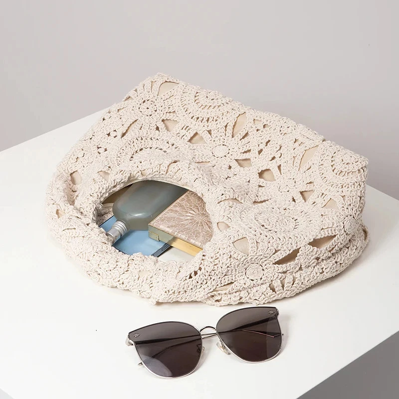 Bolso de Playa Tejido Mujeres Estilo Boho Hecho a Mano Paja Bolso de Hombro Bolso de Mano de Verano Foto 4 de 4