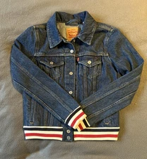 LEVI STRAUSS  Jean Jacket Denim Rib Trim Red White & Blue Womens Size S