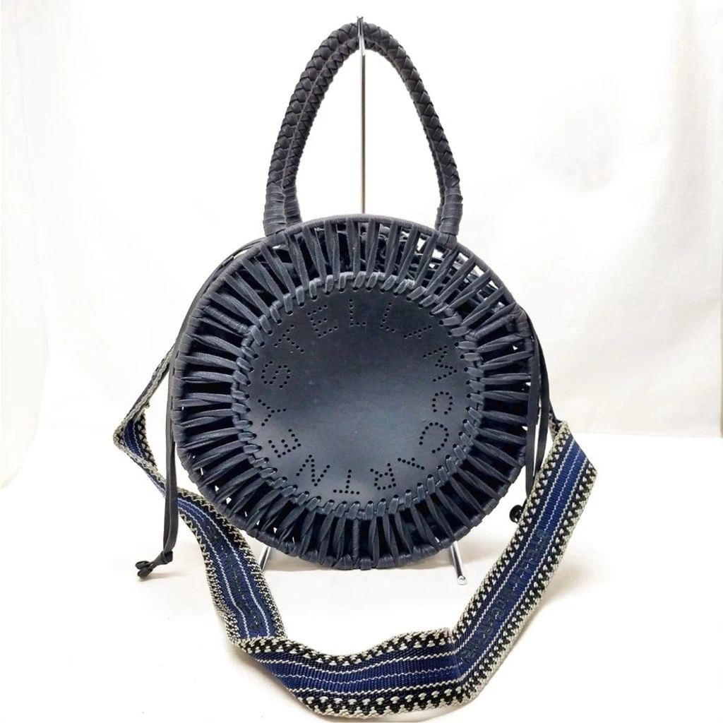 Stella McCartney — Stella McCartney Black Circular Woven Crossbody Bag with Removable Pouch EUC