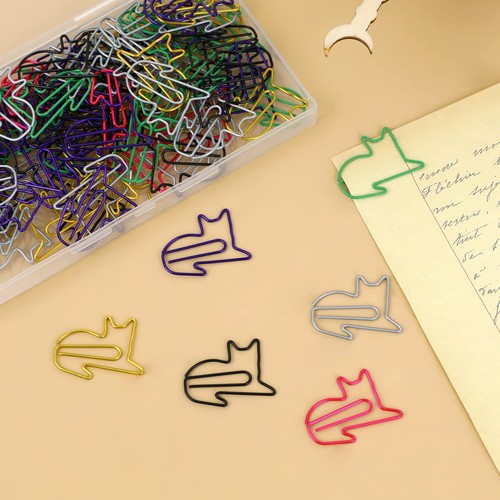 100 Pcs Large Cat Paper Clips Cute Animal Shaped Paperclip 6 Colors Creative ... - Picture 2 of 7