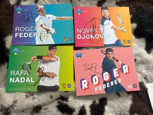 Signed Western & Southern Open 4 Cards With 2 Federer, Djokovic And Nadal