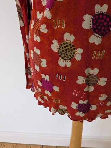 GUDRUN SJODEN Orange Floral Print Frill Hem Long Sleeve Top UK S *FLAW* - Picture 9 of 12