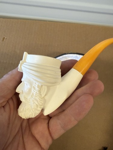 Large hand carved Meerschaum Sultan With Beard and fitted case unsmoked - Picture 9 of 16