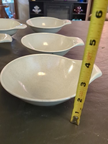 6 Vintage MCM Russel Wright American Modern Oyster Grey Handle Lug Soup Bowls - Picture 4 of 4