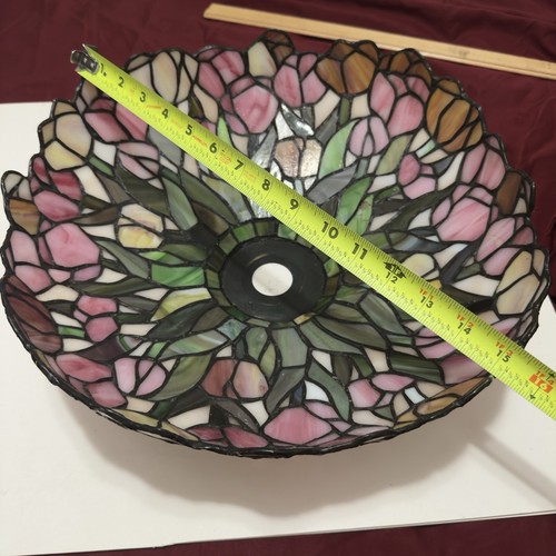 Vintage Tiffany style Leaded Glass Shade Lamp Table Hanging Torchiere Floral - Picture 15 of 19