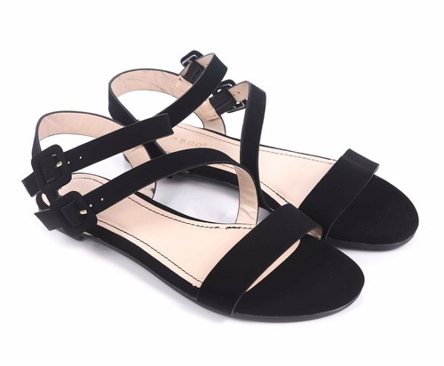 Bambus Riemchen Gladiator Slingback Kunst-Nubuk Sandalen flache Damenschuhe - Bild 2 von 21