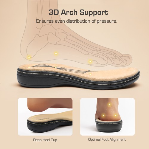 Women Arch Support Sandals Open Toe Casual Walking Flat Sandals Hook & Loop - Picture 3 of 50