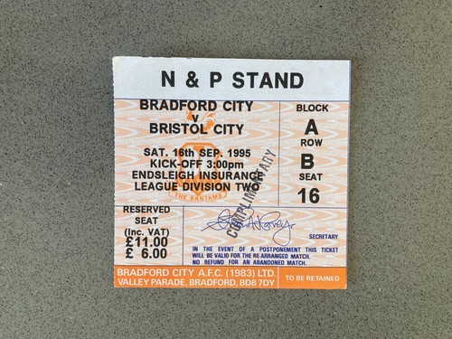 Bradford City v Bristol City 1995-96 Match Ticket