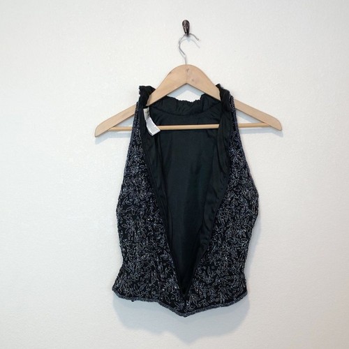 Vintage Papell Boutique Silk Beaded Halter Top Size SP Cropped Evening Cocktail - Picture 3 of 7
