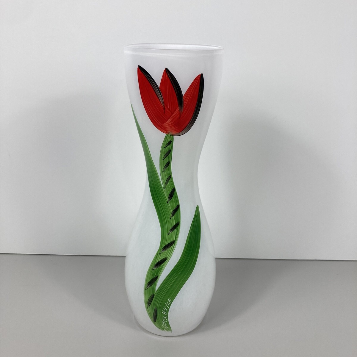 Kosta Boda 花瓶 花びん　B. Vallien Kosta Boda Glass Flower Vase Green Red Tulip Signed Ulrica