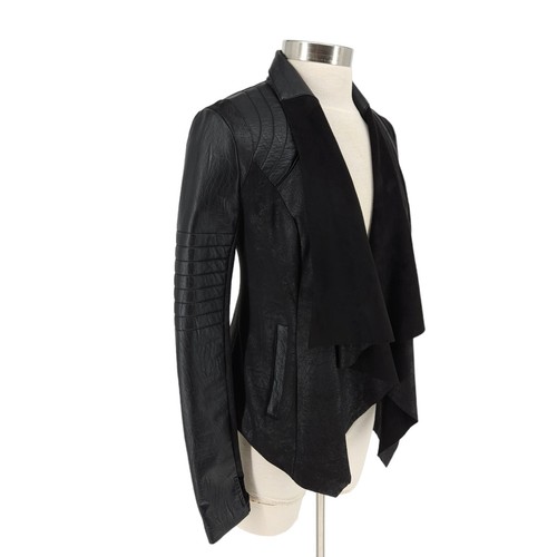 Blanc Noir Drape Front Moto Jacket Vegan Faux Leather Goth Quilted Jacket Small - Picture 4 of 11