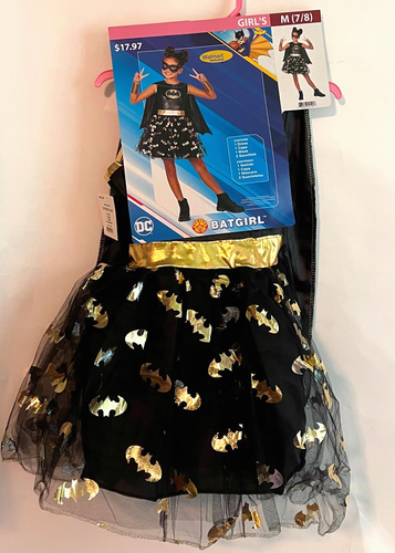 Rubies DC Mädchen Größe Medium (7-8) Batgirl Halloween Kostüm schwarz mit Fledermäusen NEU - Bild 2 von 6