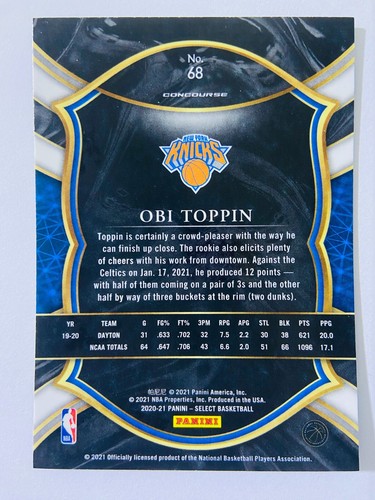 Obi Toppin - Knicks 2020-21 Panini Select Concourse Blue Retail RC Rookie - Picture 2 of 2