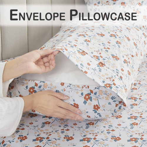 Floral Queen Sheet Set Orange Flower Bed Sheets Queen Printed Sheets Queen - 4 P - Picture 5 of 12