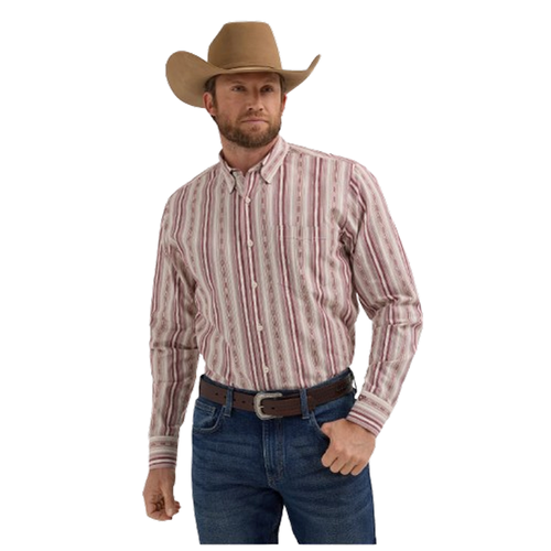 112357669 Wrangler® X Cody Johnson Para hombres LS Camisa Calce Clásico - Rayas Borgoña - Imagen 5 de 8